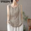 Летний женский жилет из хлопка и льна, тонкий, с U-образным вырезом, широкими плечами, короткий, без рукавов