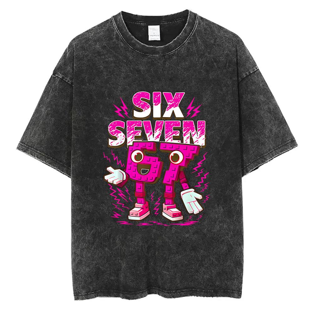 Funny Italian Brainrot Six Seven  Number Vintage Washed Tshirt Bruh Steal A Bratnrot Meme T Shirts Men Women Humor T Shirt