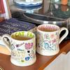 High looking Mug Childlike Graffiti Butterfly Cream Ceramic Mug  Office Coffee Mug Couple Breakfast Mug