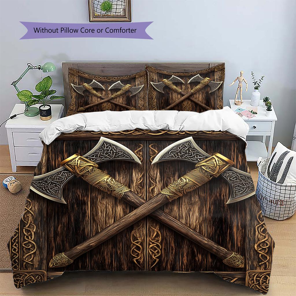 Viking Battle Axe Pattern Bedding Home Decoration Birthday Gift (1 * duvet cover + 2 * pillowcase, without core)