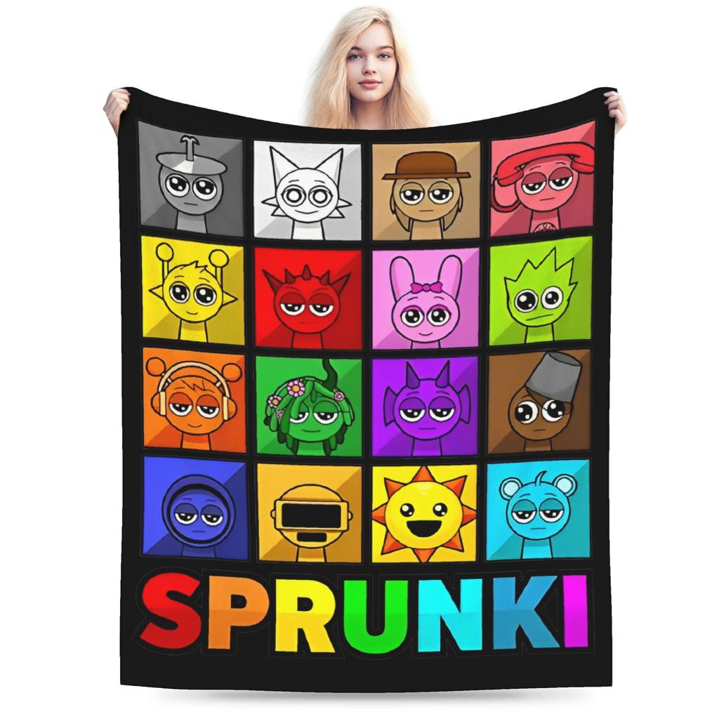 Игровое Бархатное Пледовое Одеяло с Персонажами Sprunki Одеяла для Кровати Теплое Наружное Одеяло