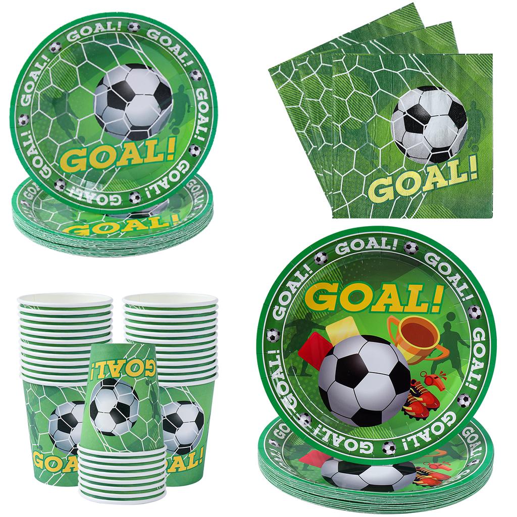 Футбольная тематика одноразовый набор столовых приборов спортивный мальчик день рождения вечеринка детский душ торт декор принадлежности футбольный узор чашка тарелка