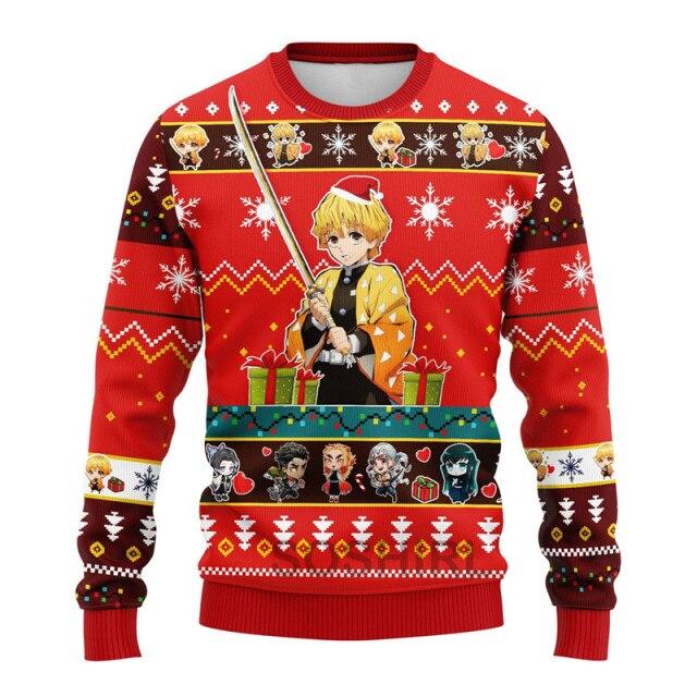 Толстовка Agatsuma Zenitsu, забавная толстовка Kawaii, уродливый рождественский наряд, Harajuku Demon Slayer, пуловеры в стиле аниме, уличная одежда в стиле хип-хоп