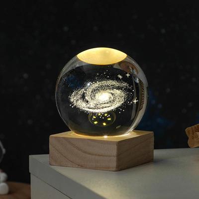 3D Хрустальный шар Солнечной системы Ночник с деревянной подставкой - Светящийся настольный домашний декор и подарок на день рождения
