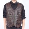 Мужской жилет из натуральной кожи: Верхний слой из коровьей кожи, многокарманный уличный жилет, теплая куртка для рыбалки на осень-зиму для людей среднего и пожилого возраста.