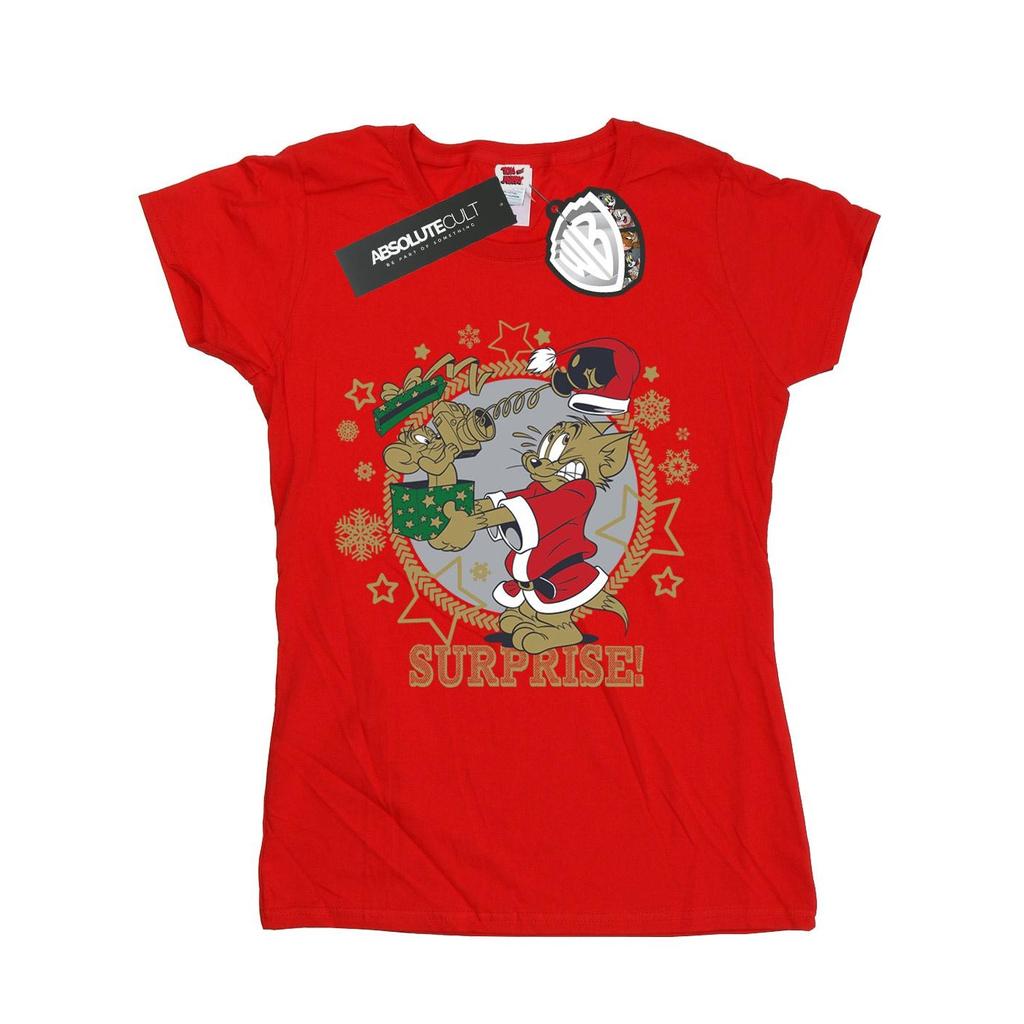 Tom And Jerry Womens/Ladies Christmas Surprise Cotton T-Shirt
