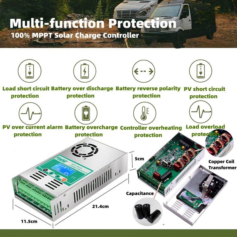 MPPT контроллер заряда солнечных батарей PowMr 60A, с функцией разряда, подсветкой, 12В 24В 36В 48В, автоматический, для вентилируемых, герметичных, гелевых, NiCd, Li солнечных элементов и панелей