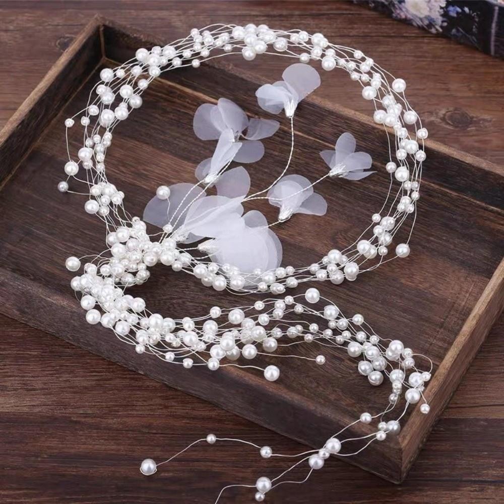 Elegant Pearl Flower Headdress Handmade Luxury Bridal Headdress Imitation Pearl Beaded Hair Accessories Wedding