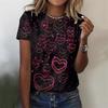 Women's T-shirt 3D Pattern Printed Casual Short Sleeved Love Pattern Printing O-Neck Top Fashionable Street Women's Clothing