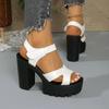 Small Size 36-43 Elegant Leather Shoes for Women Summer Platform Sandals 2025 Block High Heel Sandals for Women Office Moms