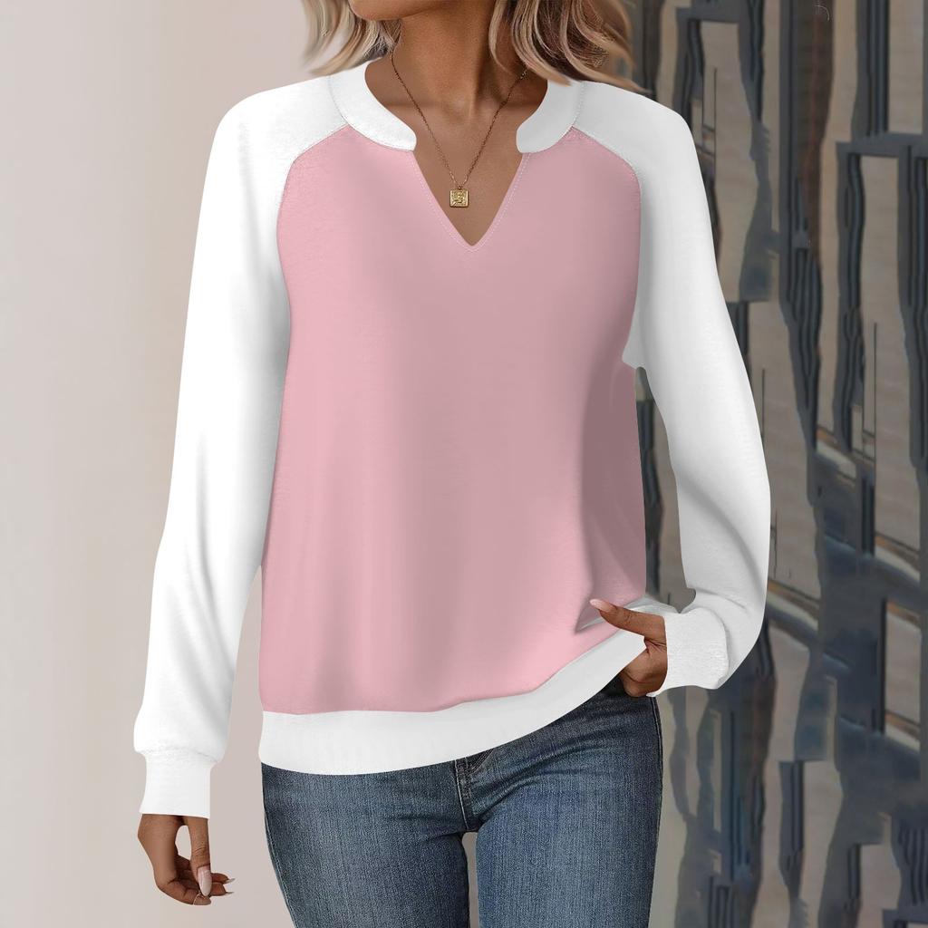 Женская повседневная толстовка с длинным рукавом и V-образным вырезом, однотонный свободный пуловер с принтом