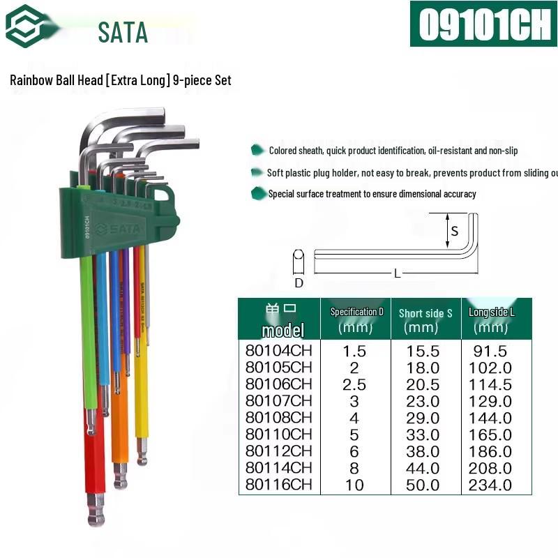 SATA Экстрадлинный набор шестигранных и Torx ключей с шаровыми и плоскими головками