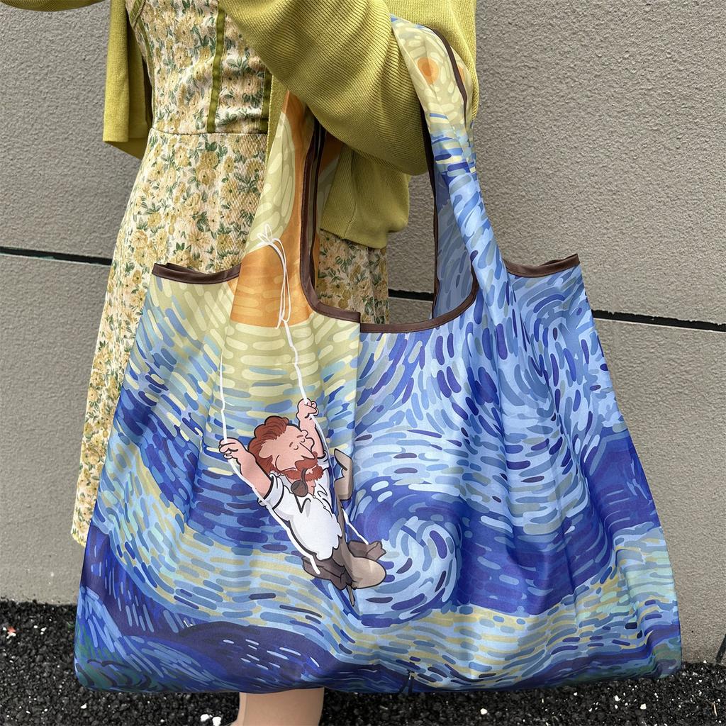 Модная картина маслом с цветочным узором Большая сумка Складная сумка через плечо большой емкости Сумка для покупок для мамы