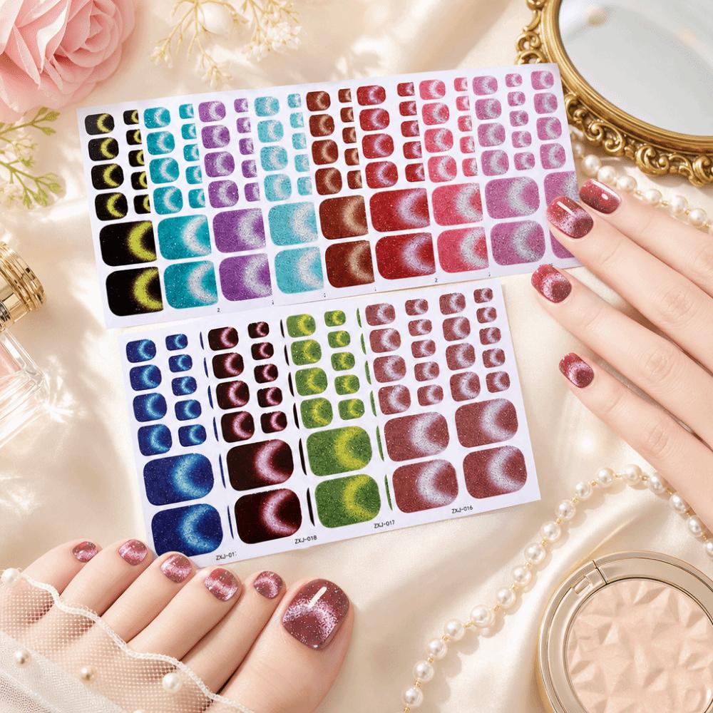 6Sheets Shimmering Glitter Foot Nail Stickers Gradient Pattern DIY Nail Art Supplies Vacation