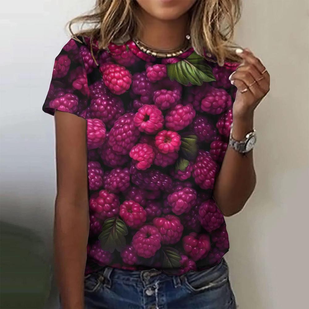 Модная летняя футболка для женщин с принтом 3D клубники, повседневная свободная футболка большого размера с коротким рукавом и круглым вырезом, эстетическая одежда