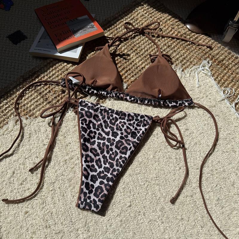 Sexy Leopard Bikini Suit Women Strap Push Up Swimsuit Three Points Bikini Set Low Waist Swimwear Women Summer Backless Beachwear