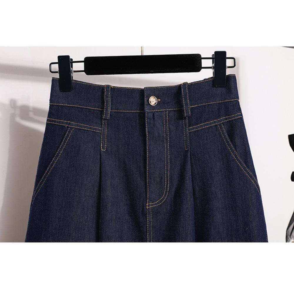 Dimanaf 2025 Plus Size New Spring Elastic Denim Skirts Women A-Line Fashion Skirt High Waist Vintage Maxi