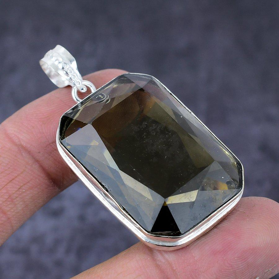 Natural Citrine Gemstone Handmade 925 Sterling Silver Jewelry Pendant 2.01" O5z14