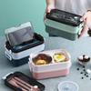 Portable Large-capacity Double-layer Lunch Box with Tableware Plastic Portable Compartment Food Box Microwave Lunch Box
