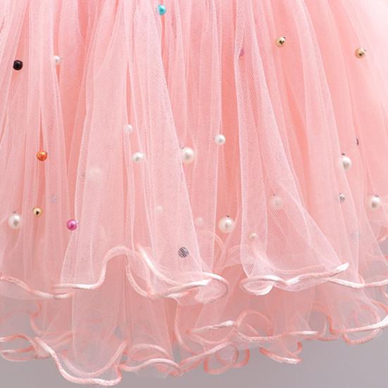 Детская юбка с эластичной талией и средней посадкой, однотонная юбка-пачка с бисером, милый стиль, многослойная сетчатая юбка-фонарик из пряжи
