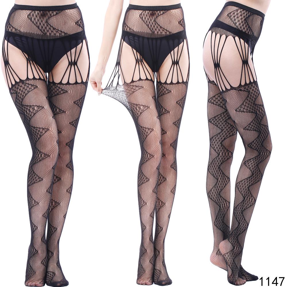 Sexy Elastic Fishnet Stockings with Garter Belt - Women's Open Crotch Fine Mesh Anti-Slip