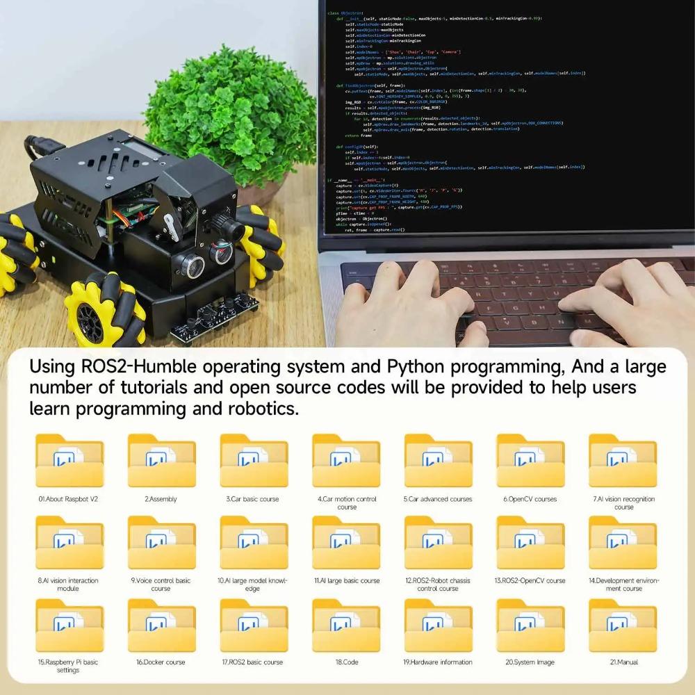 Yahboom 4WD Raspbot V2 ИИ-робот с большим языковым моделью для Raspberry Pi 5, набор для начинающих, образовательный проект, ROS2-Humble, программирование на Python