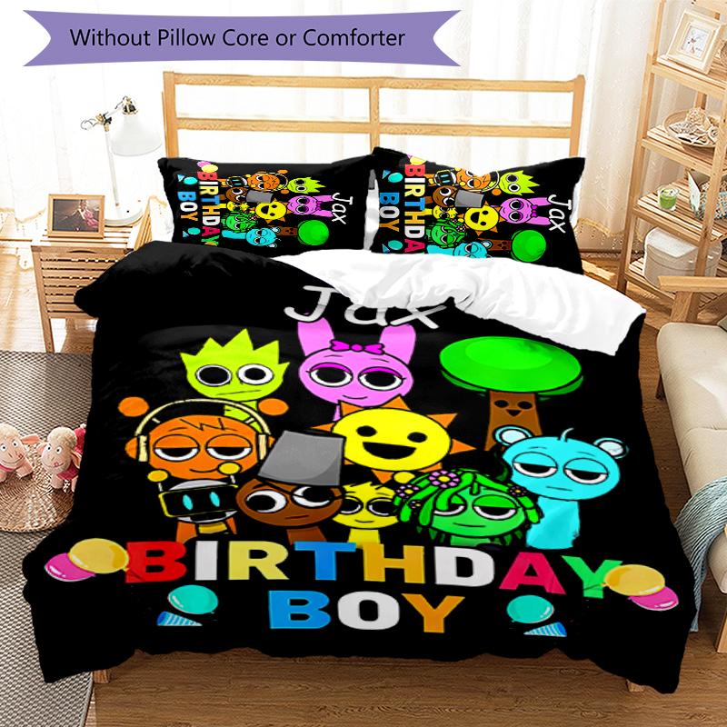 3pcs Custom Name Sprunki themed Bedding Set Duvet Cover Closure Includes 1 Duvet Cover & 2 Pillowcases for All Seasons Bedroom Decor