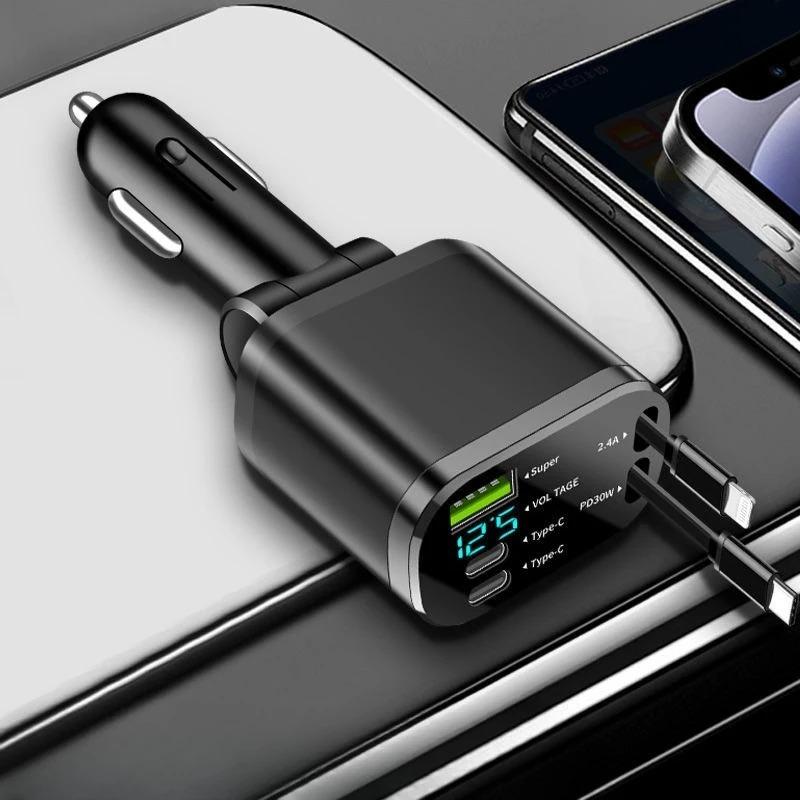 Автомобильное зарядное устройство 5-в-1 мощностью 150 Вт с выдвижной конструкцией и цифровым дисплеем