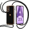 Case for Samsung Galaxy A23 4G-5G Shockproof Anti-Scratch Heart Pattern with Black Lanyard