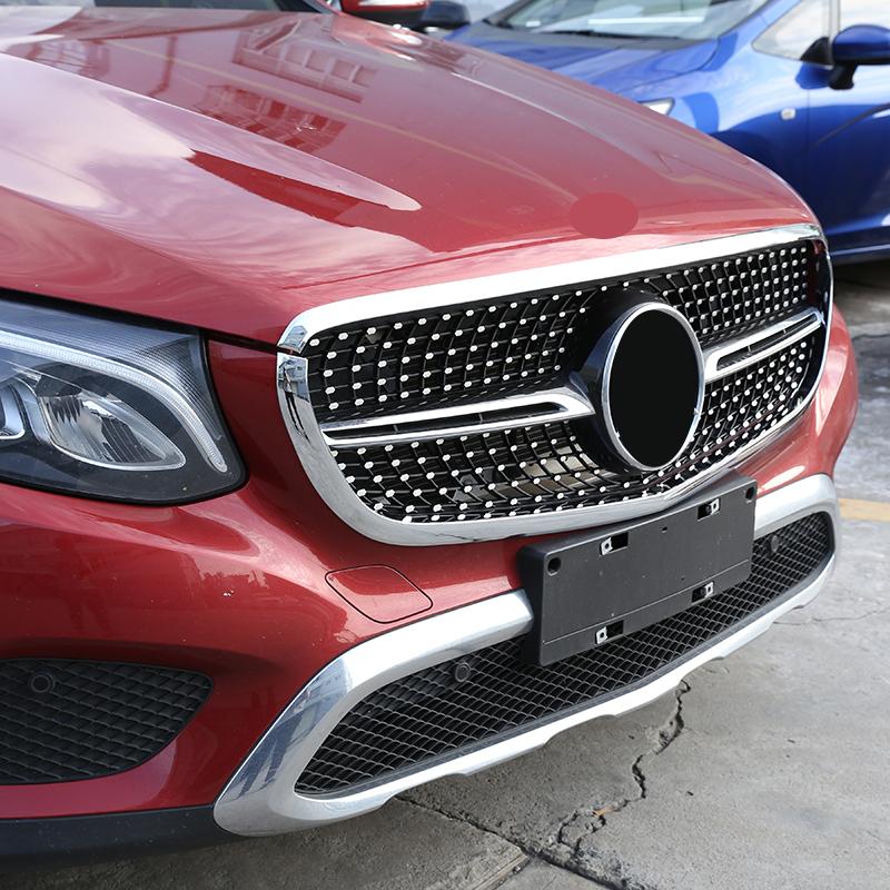For Mercedes Benz GLC X253 2016-2019 ABS Silver Car Front Center Grille Surround Grill Frame Cover Trim Exterior Car Accessories