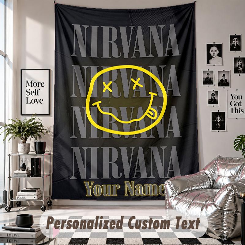 Wall Hanging Tapestry With Custom Name & Text, Nirvana Decorative Tapestry For Bedroom