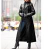 Autumn and Winter Coat European and American Women's Buttoned Leather Coats Extra Long Slim Fit Plus Size Leather Windbreaker Women