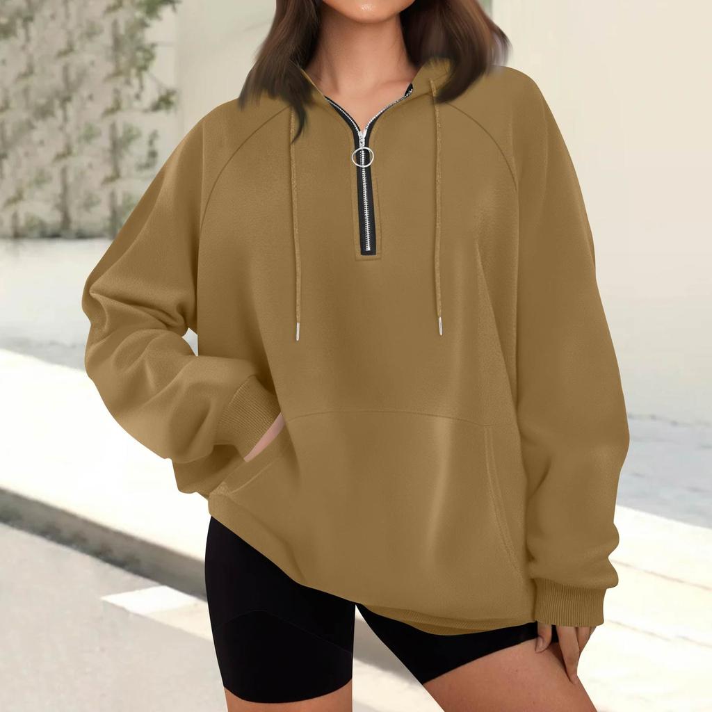 Женская повседневная модная толстовка с длинным рукавом, однотонная, на молнии, с капюшоном, с карманом