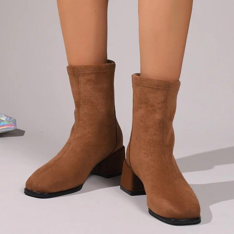 Fashion 2024 New Fashion Women's Boots Versatile and Comfortable Solid Color Winter Zipper Decorated Thick Heel Women's Shoes Zapatos