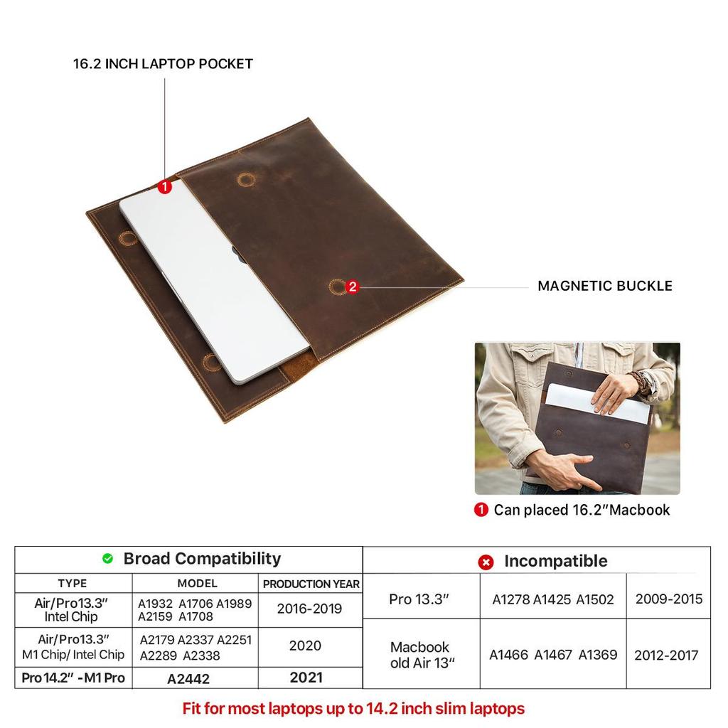 Чехол для ноутбука из натуральной кожи для MacBook 14,2/16,2 дюйма, 2021 г.