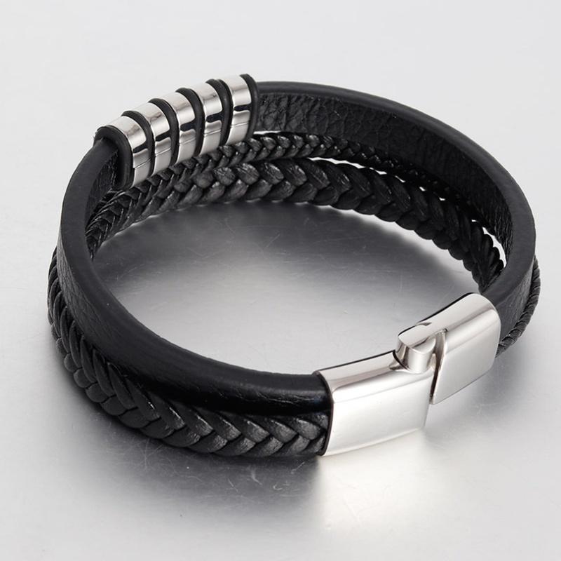 Fashion Classic Black Leather Braided Magnetic Buckle Bracelets for Men's Trendy Charm Casual Party Jewelry Gift