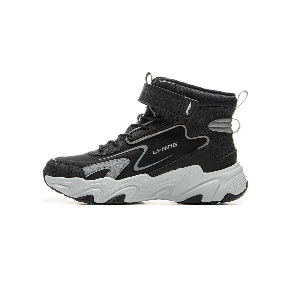 Li Ning Kids Fashion Non-Slip Shock Absorbing Warm High-Top Casual Shoes Kids Sneaker Black Gravel-Gray YKCU186-33