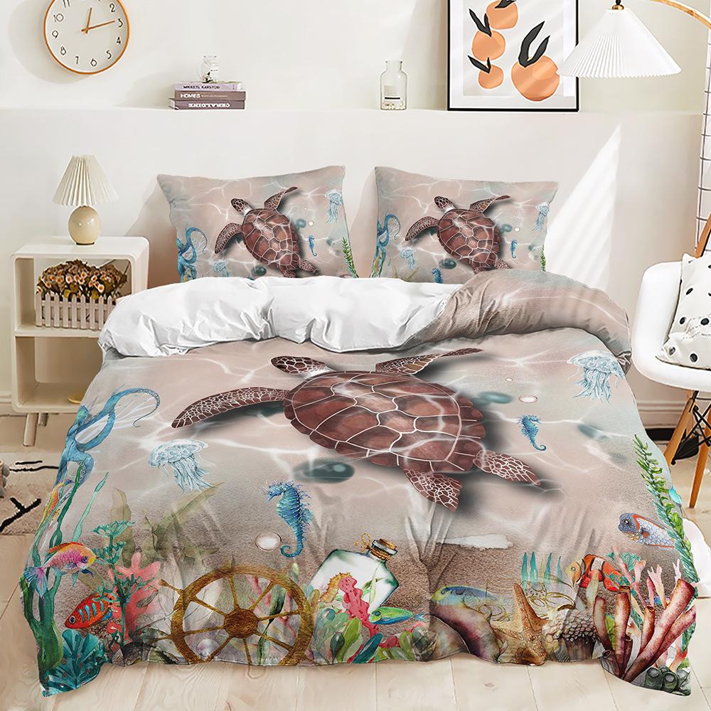 Three-Piece Underwater World Sea Turtle Quilt Cover Digital Printing Kit Two-Piece Set