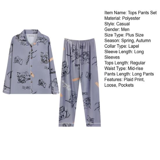 Мужской пижамный комплект из 2 шт./компл., однобортная рубашка с длинным рукавом и принтом в клетку, топы с эластичной резинкой на талии, длинные брюки, комплект одежды для дома