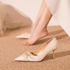 Leisure Classic Pumps Female Slip On Thin High Heels Pointed Toe Wedding Shoes for Women Flower Crystal Bling Summer Shoes
