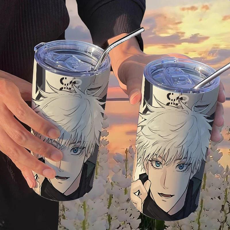 Кружка-термос Jujutsu Kaisen Юдзи 500 мл Сатору Годжо Нержавеющая сталь Дорожная термокружка С изоляцией, с трубочкой Кружка для кофе Подарок для детей