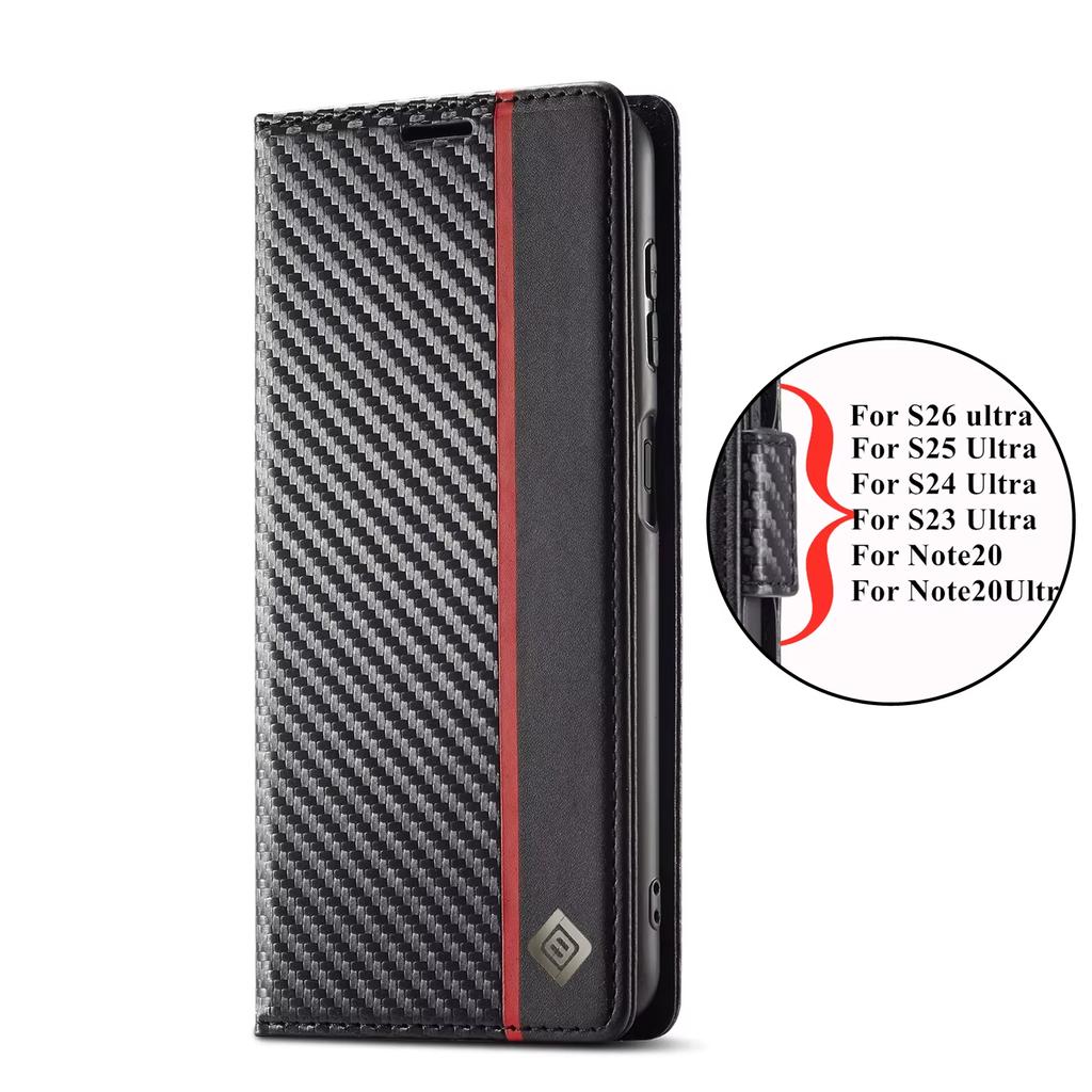 Кожаный чехол из углеродного волокна для Samsung Galaxy S26 S25 S24 S23 Ultra S22 S21 S20 FE S10 Plus Note 20 + Бизнес-кошелек, кардхолдер