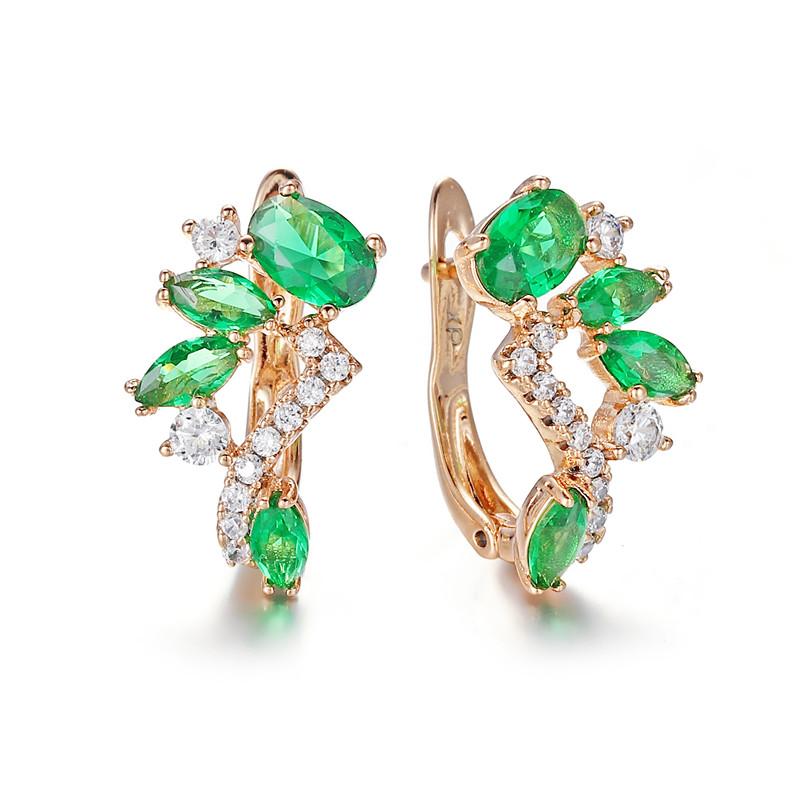 1 Pair Rose Gold Color Multicolor Birthstone Dangle Earrings Marquise Cut Red Purple Olive Green Stone Ear Drop Flower Leaf Earrings Delicate Jewelry