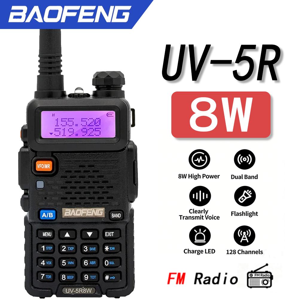 Baofeng UV-5R 8W Tri-Power Ham Radio Dual Band Long Range Walkie Talkie 128CH Portable Handheld Two Way Radio (1/2PCS)
