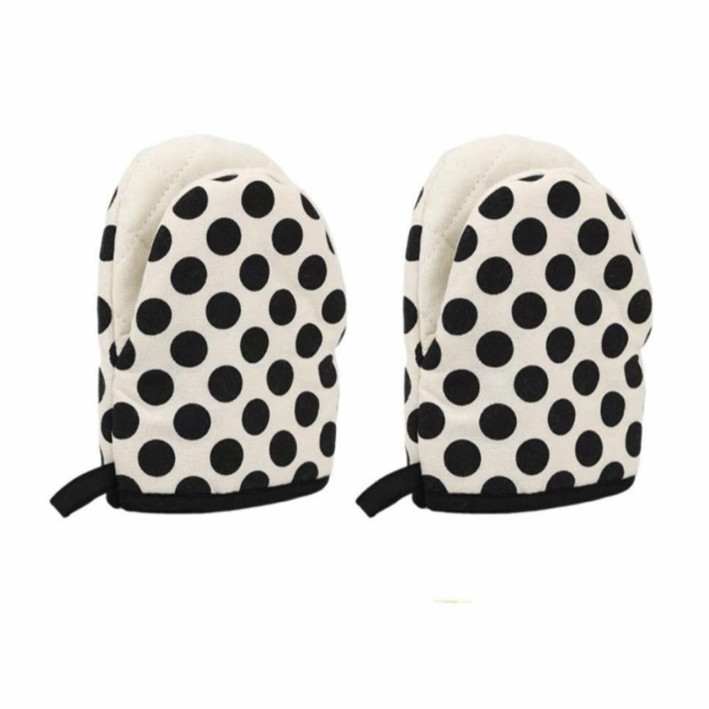 2pcs/set Polka Dot Heat-Resistant Oven Mitts Anti-Scald Stripe Kitchen Gloves Comfortable Grip Hanging Loops Baking Gloves