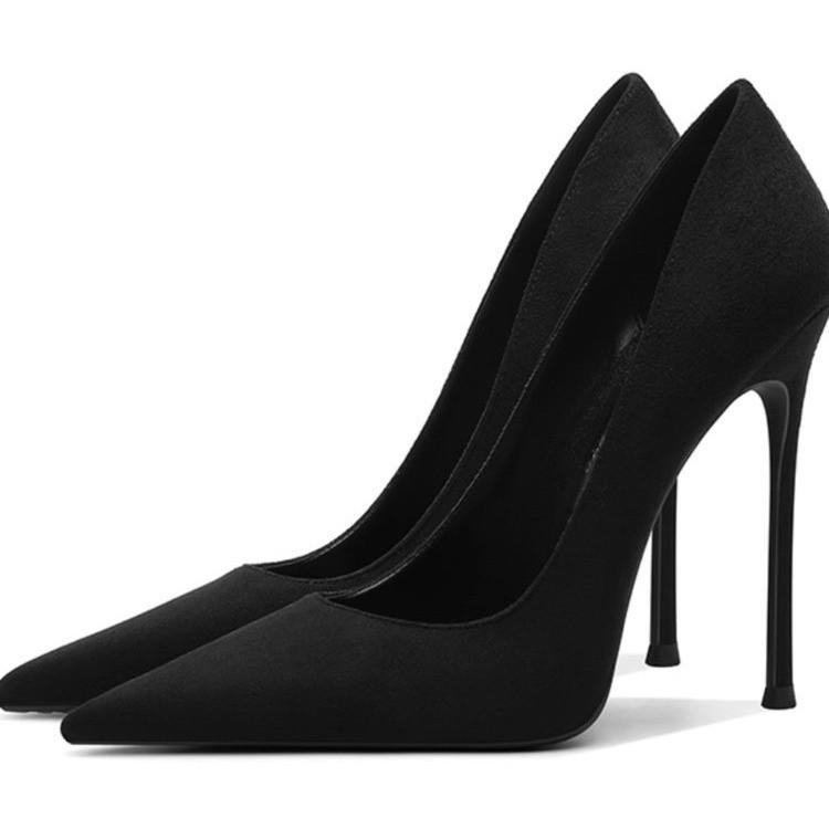 Suede Pointed Super High Heels Women's Thin Heels Light Mouth Sexy Spring and Autumn 2025 New Fashionable Sexy Black Sole Single Shoes