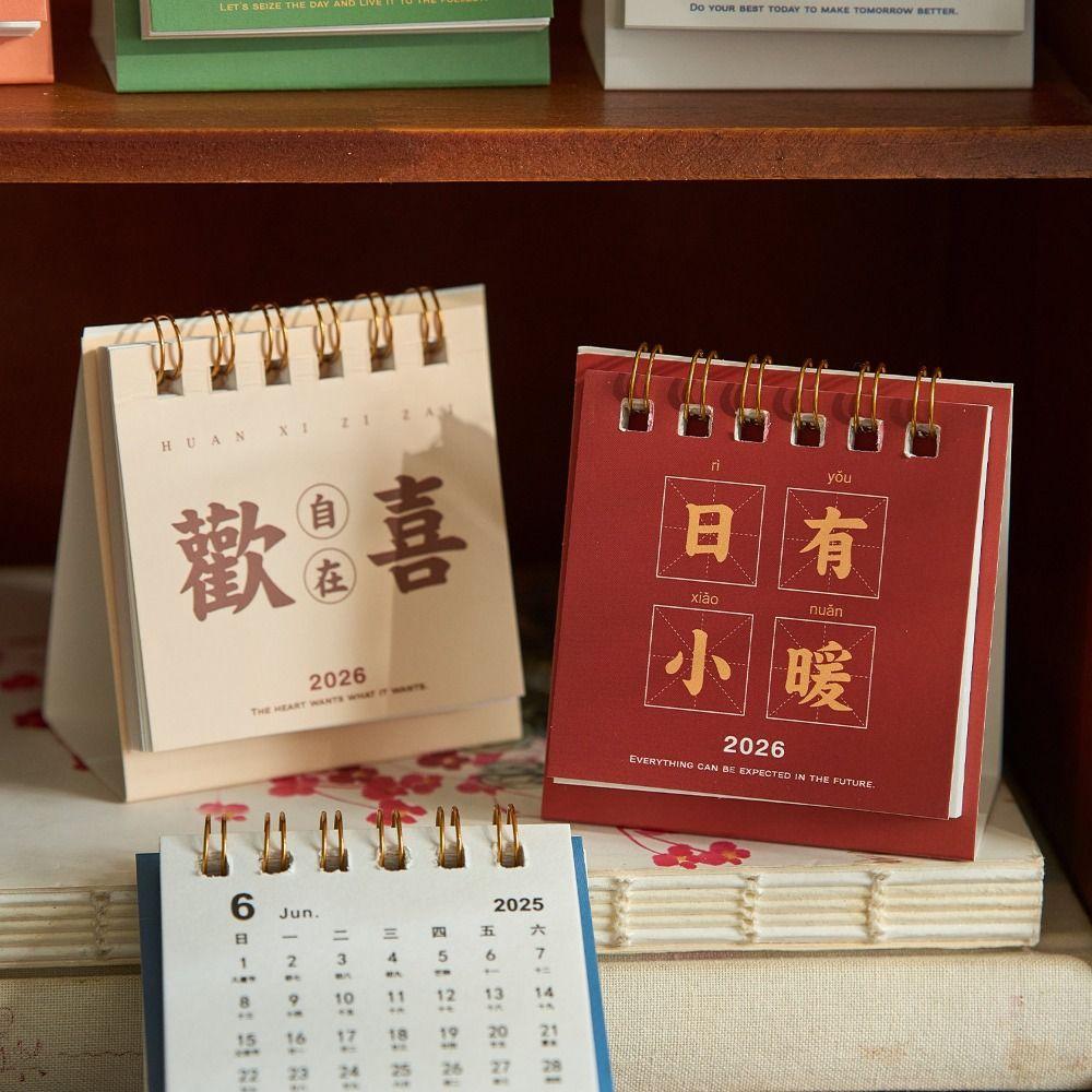 Solid Color 2026 Mini Desk Calendar Inspirational Text Standing Flip Calenda Home Decoration