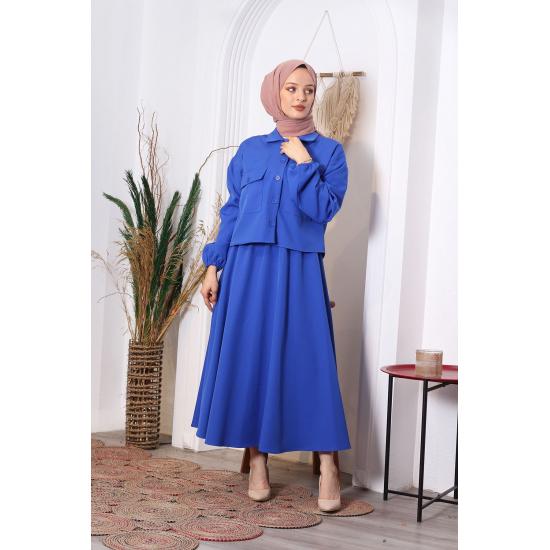 Женский хиджаб с карманом на пуговицах и эластичной расклешенной юбкой с манжетами