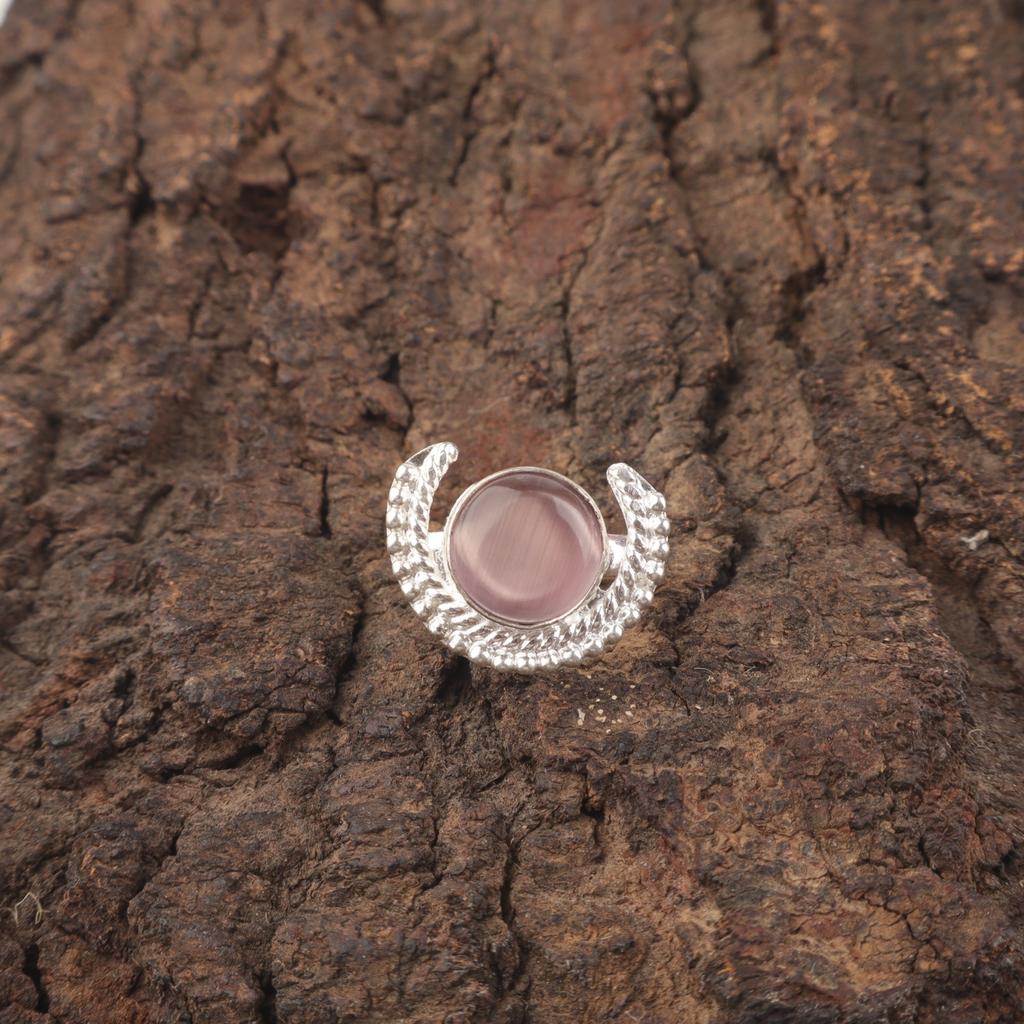 Natural Purple Cat's Eye Ethnic Stackable Sisters Gift Birthday Ring 925 Silver RR-48-39