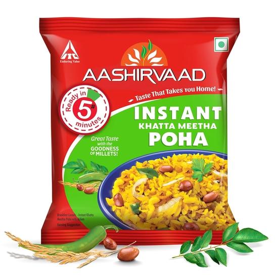 Aashirvaad Instant Khatta Meetha Poha, 60g, Ready To Eat Poha | 5 Mins Instant Breakfast